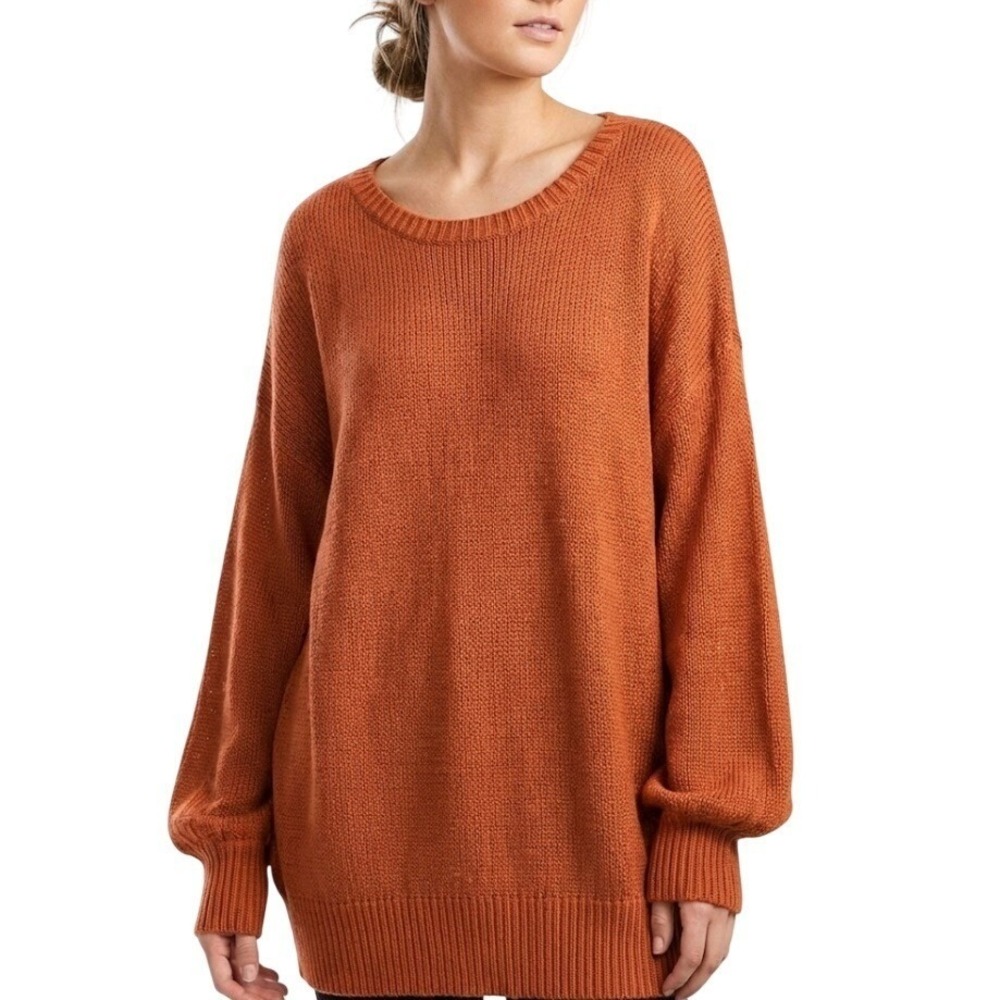Chicosoul.com Sweater Womens 1XL Plus Rust‎ Orange Knit Pullover Tie Back Casual